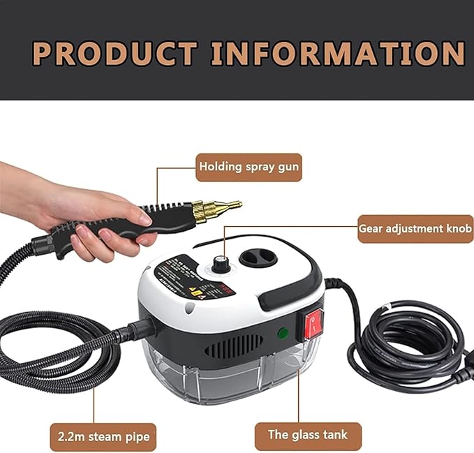 Handheld High-temperature Pressurized Steam Cleaner with 6-speed Steam Output Adjustment and a 3-brush Steam Cleaner That Quickly Generates High-temperature Steam for Kitchens Homes Furniture