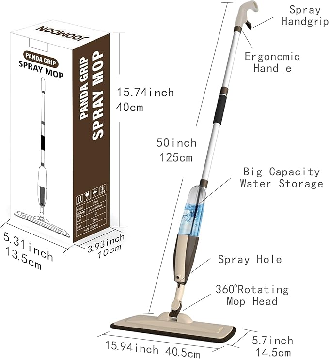 Mops for Floor Cleaning 50 inch Spray Mop with 400ml Refillable Bottle and 2 Replacement Pads Dry Wet FloorCleaning Household or Commercial Use for Hardwood Laminate Tile Ceramic (Brown)