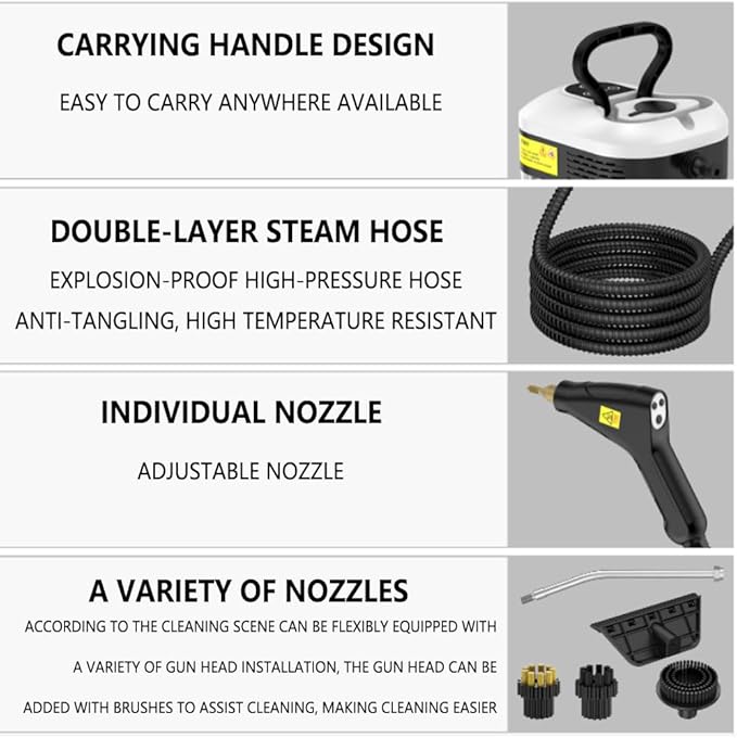 Handheld Steam Cleaner Portable Handheld Steamer for Cleaning with 1.2L Water Tank Touch Screen 6 Levels Adjustable 105℃/221℉ for Tile Window Kitchen Car