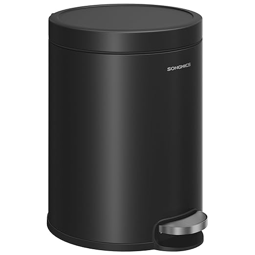 SONGMICS Bathroom Trash Can 1.6 Gallon (6 L) Small Toilet Garbage Bin with Lid Soft-Close Stainless Steel Pedal Inner Bucket Bedroom Ink Black ULTB016BZ01