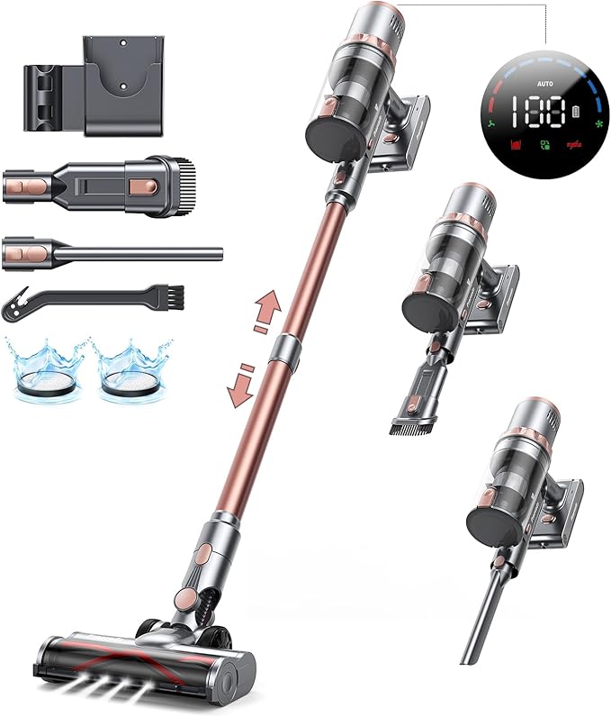 Vacuum Cleaners 45KPa Powerful Suction Cordless Vacuum Cleaner with LED Touch Display 60mins Runtime Lightweight Stick VacuumsHandheld Vacuums for Home Pet Hair