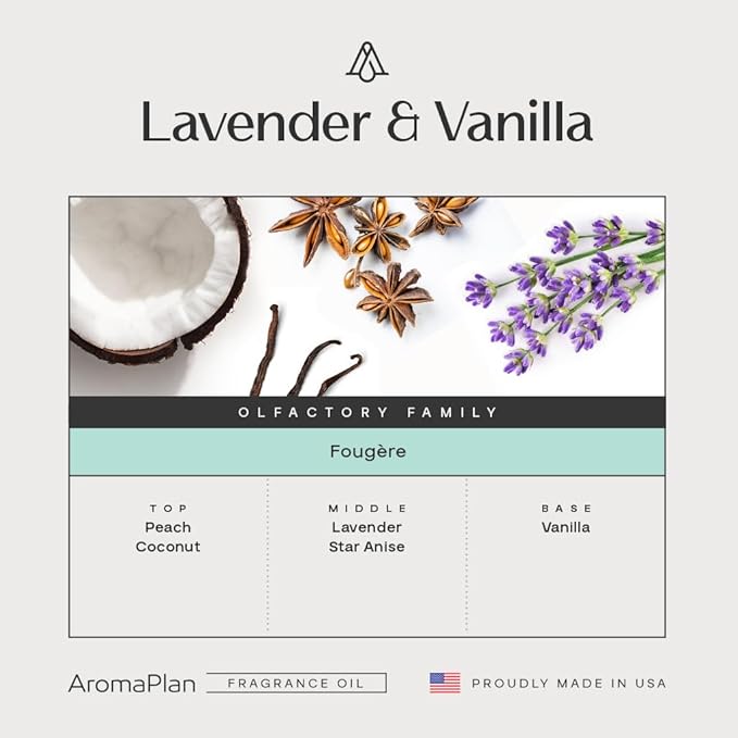 AromaPlan Scents Clean Smelling Essential OilsInspired by Lavender &amp Vanilla Downy (5 Fl Oz /148ml)-Fresh Scent Essential Oil for DiffuserUSA Fragrance Bigger Bottle Bolder Aroma &amp Longer