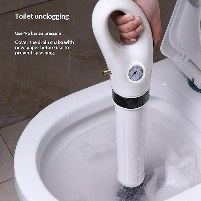 Declogger Toilet Drain Cleaner High Pressure Air Plunger with 3 Nozzles for Sink Bathtubs Pipe Clogs