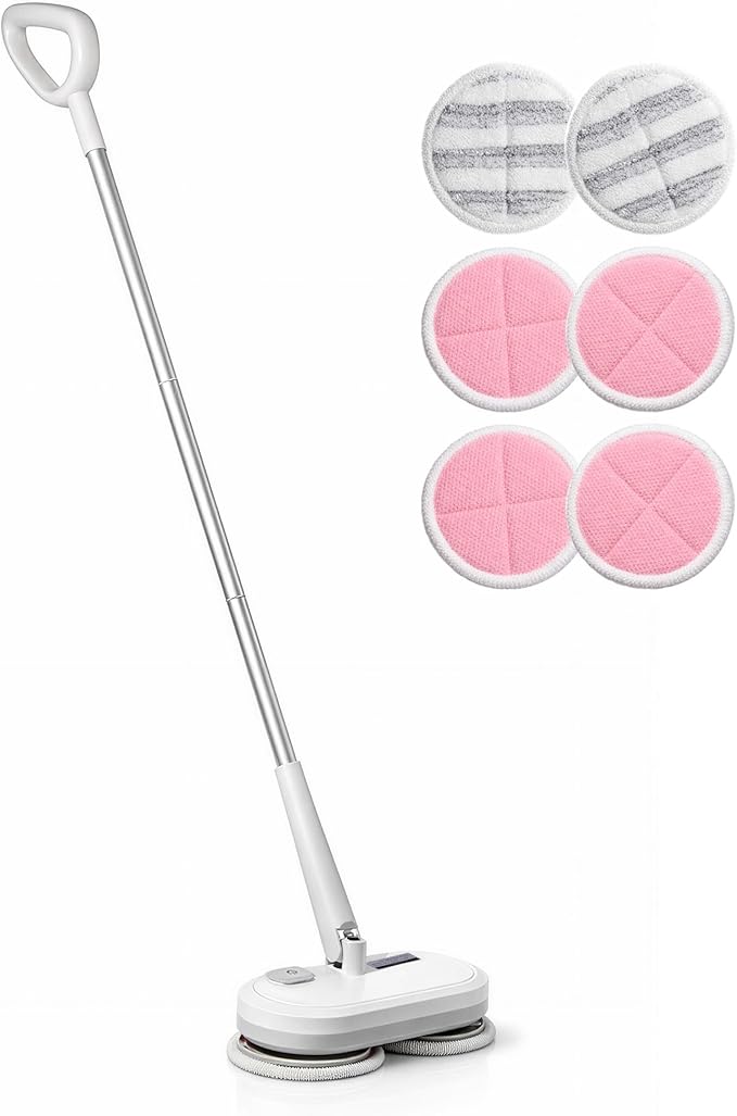Cordless Electric Spin Mop with 220 RPM High Speed Motor for Hardwood Tile Laminate and Vinyl Floors with 3 White and 3 Blue Pads