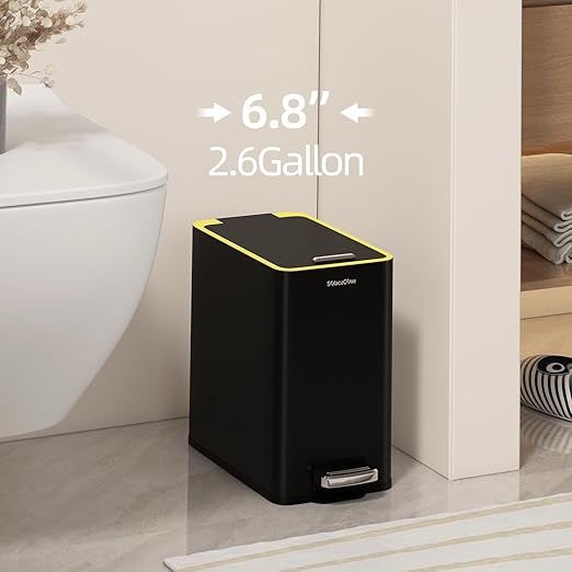 Bathroom Trash Can with Lid2.6Gal Stainless Steel Office Trash CanSmall Garbage Can with Removable Inner Bucket for KitchenOfficeBedroom(Black)