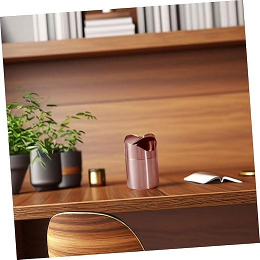 Mini Stainless Steel Trash Can with Lid Small Rose Gold Waste Basket for Office Bathroom Kitchen Compact Countertop Garbage Bin for Boys and Girls Decorative Storage