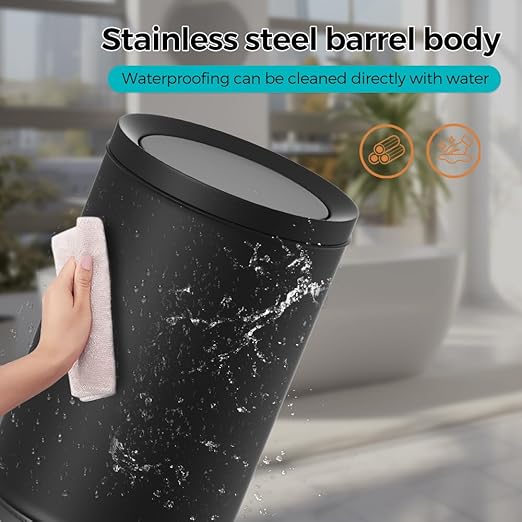 2.3/9L Gallon Metal Trash Can with LidBlackLight LuxuryElegant Garbage CanBathroom Waste Basketfor Living RoomHomeBedroomOfficeBankUnder Desk(9L-Black)
