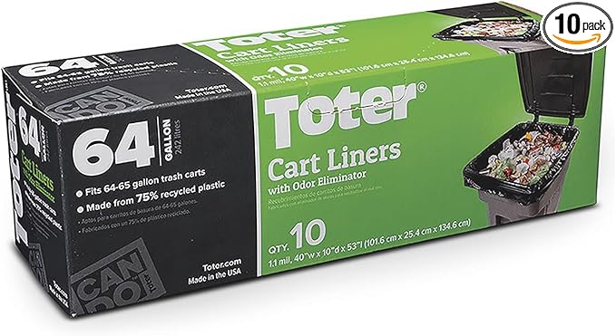 Toter Trash Bags - (10) 10-Bag Rolls 64-Gallon Black Model# GB064-08000