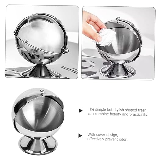 VALICLUD Stainless Steel Mini Desk Trash Can with Lid Reusable Wastebasket for Office Bedroom Kitchen Household Garbage Bin for Small Trash Storage