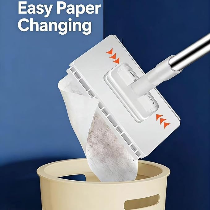 Auto-Lock Cleaning Mop Self-Clinging Mop with Stainless Steel Rod for No-Touch Use with 99% Reusable Facial Towels &amp Microfiber Cloths Lightweight Floor Cleaner (16x8.5cm Clip)(1 Piece of Cloth