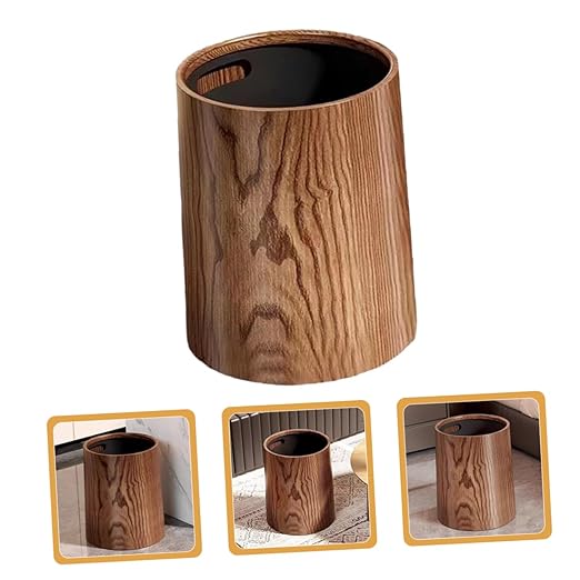 PRETYZOOM Large Capacity Imitation Wood Grain Trash Can Convenient Wastebasket for Living Room Kitchen and Bathroom Stylish Design for Residential and Commercial Use