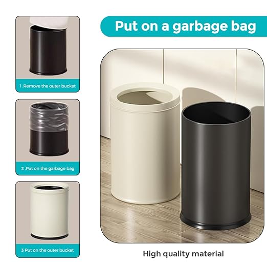 2.4 Gallon Bathroom Small Trash Can Open Top Waste Basket White Decorative Garbage Can for Near Desk Bathroom Bedroom Hotel Office Cafe Kitchen Hallway(White 9L)