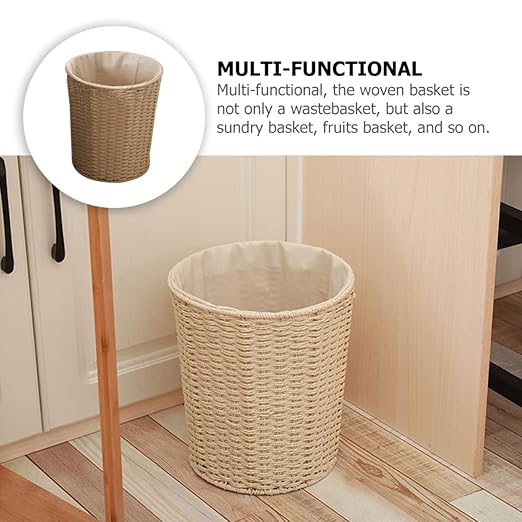 Garneck Pastoral Style Woven Rattan Storage Basket Lightweight Multi-Function Wastebasket for Bedroom Kitchen Home Organization Eco-Friendly Design