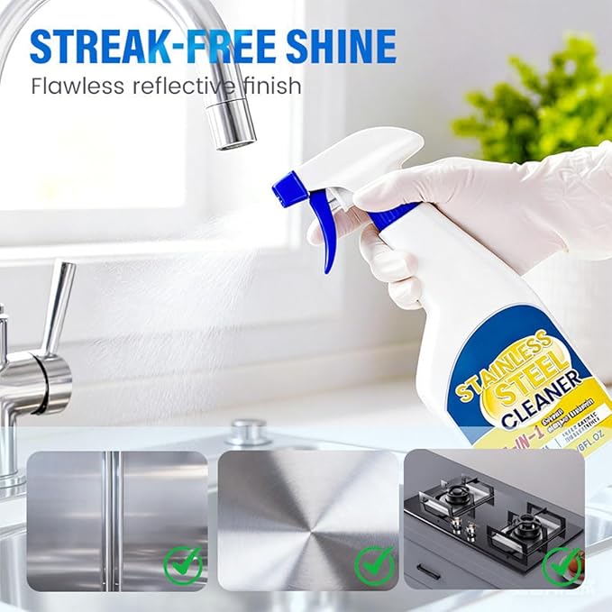 Professional Cleaner for Stainless Steelfor Home and Kitchen UseStainless Steel Cleaner Polish Spray Removes Fingerprints Water Marks and Grease (2PCS)