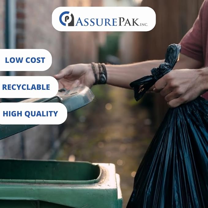 ASSUREPAK Black LDPE Coreless Trash Bags - 24x33 - 500 Bags - 0.6 mil - Black - 243306MBLKLDTL - AssurePak