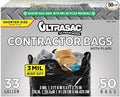 Ultrasac Contractor Trash Bags - (50 Pack/w Ties) - Heavy Duty 3 MIL Thick 39 x 32 Shorter 33 Gallon Black Version - for Industrial Commercial Professional Construction Lawn Leaf and More