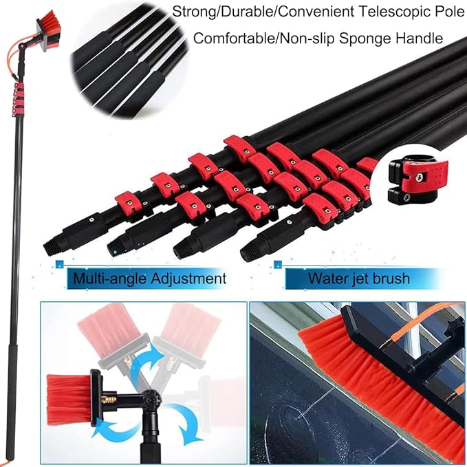9m Water Fed Telescopic Window Cleaning Kit with Brush Professional Window Cleaner Equipment for Truck Caravan and Home Glass Cleaning