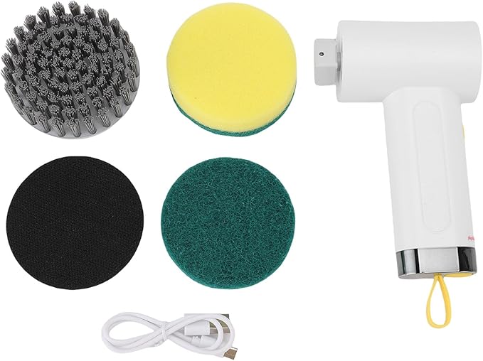 Focket Electric Spin Scrubber Cordless Electric Brush with 3 Replaceable Heads IPX7 Adjustable 2 Speeds for Bathroom Kitchen (White)