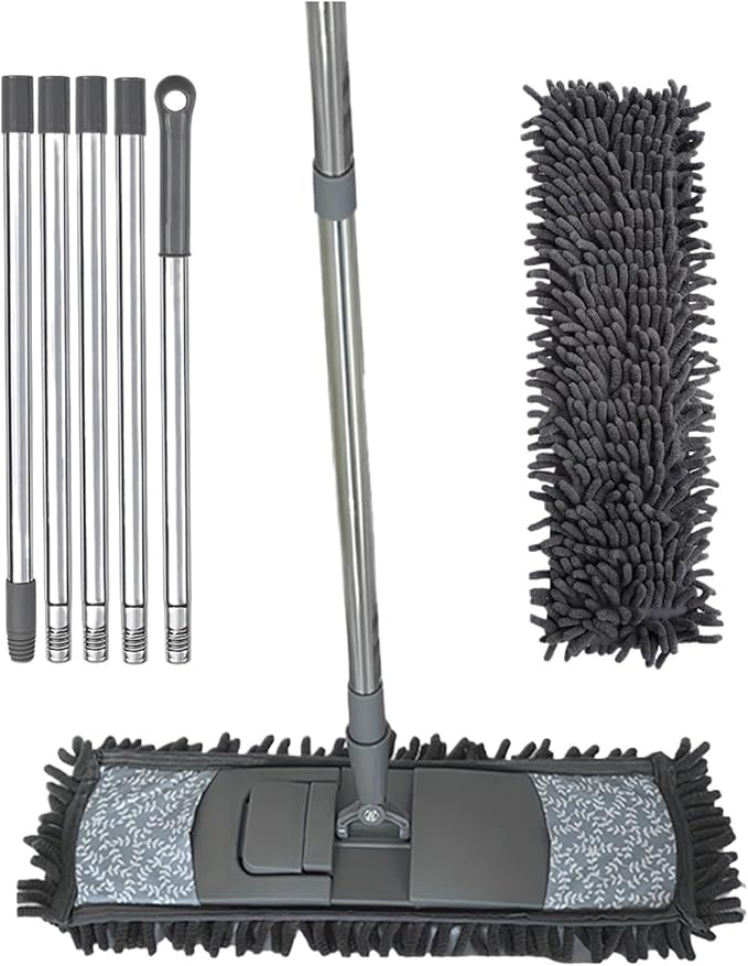 Long Handle Mop Extendable Splicing Rod Dry &amp Wet Rotating Wall Dust Cleaning Brush Ceiling Cleaner Household Tools(Grey-1cloth 5rod)