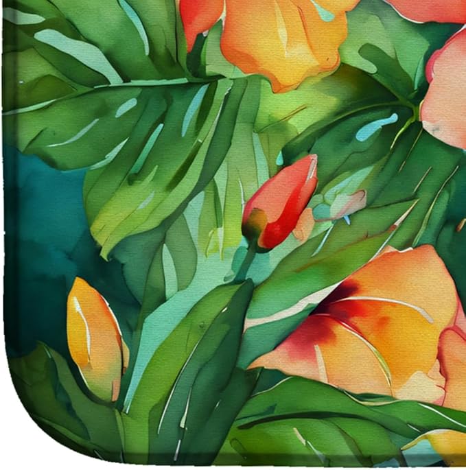 Caroline's Treasures DAC1642DDM Hawaii Hawaiian Hibiscus in Watercolor Dish Drying Mat Absorbent Dish Drying Mat Pad for Kitchen Counter Dish Drainer Mat for Countertop 14 x 21 Multicolor
