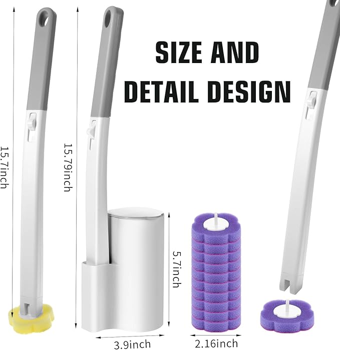 Disposable Toilet Brush Cleaning System with 60pcs Refills Pads Replacement Heads Toilet Cleaning Stick Wall Mounted Toliet Wand Kit Bathroom Maintenance Toilet Bowl Cleaner Wands Holder and Set