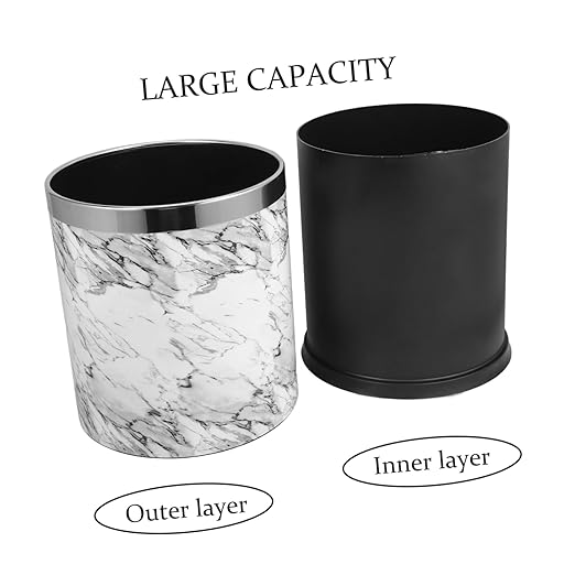 Alipis Lidless Round Wastebasket for Home Office and Dorm Elegant Marble Design Easy to Clean Opening for Convenient Use for Bathroom and Kitchen Trash
