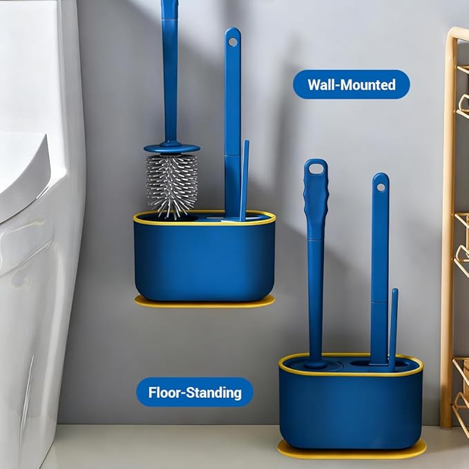 Toilet Brush Set Bathroom Accessories Toilet Bowl Cleaners Deep Cleansing Multifunctional Hanging Toilet Brush Set for Bathroom(Bule)
