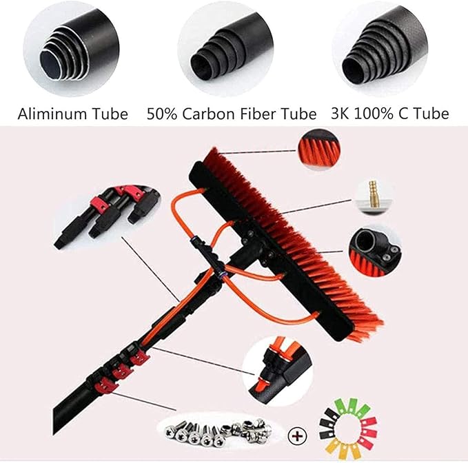 Window Cleaning Pole Water Fed Pole Kit Outdoor Window Cleaner Water Fed Telesbrush Window and Solar Panel Cleaning /30Ft/9M