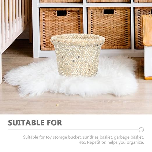 DOITOOL Retro Braided Bucket Wastebasket 7 Inch Wicker Trash can for Home Organization Decorative Storage Basket for Bathroom Office Kitchen