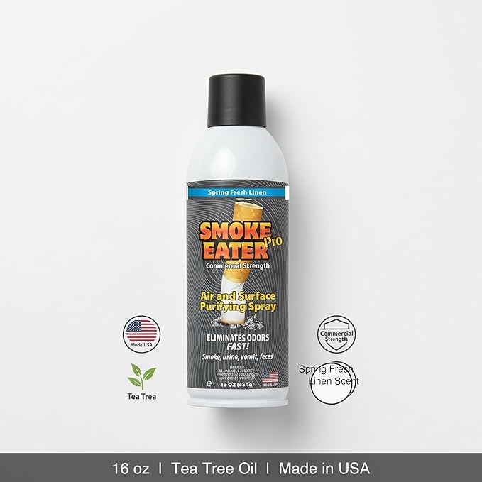 Smoke Eater Pro 16 oz Odor Eliminator Spray — Commercial Strength for Smoke Pet Urine and Cooking Odors — Air and Fabric Deodorizer with Tea Tree Oil — Made in USA (Spring Fresh Linen)