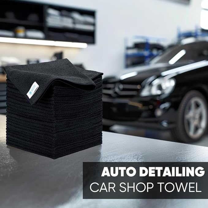 Bulk 16 x 16 All Purpose Microfiber Towels Wholesale - Case Quantity (200 Count) | Large | No Fraying | High Density Microfiber | Zero Chemical Cleaner | Long-Lasting (Black)