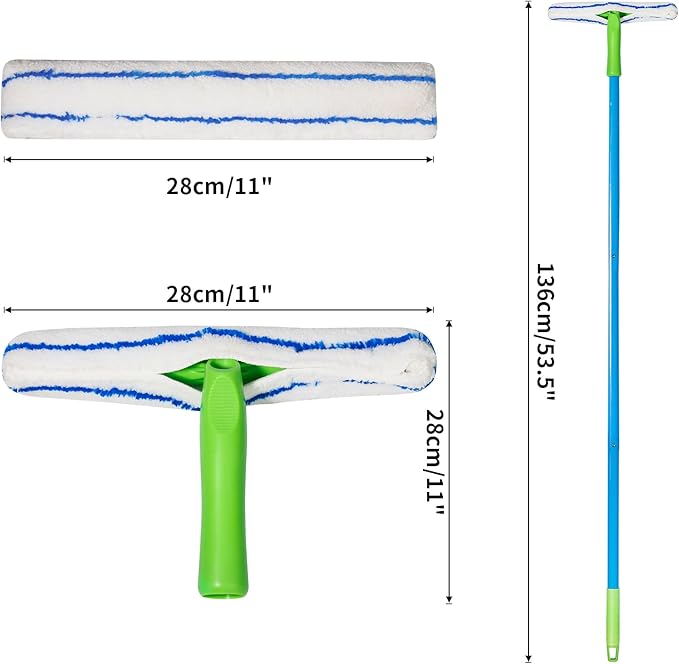 Forgrace Flexible Silicone Squeegee T-Bar Water Blade Microfiber Scrubber with Long Handle for Car Home Glass Professional Car Windshield Squeegee Window Cleaning Kit for Shower Glass Mirror Door Car
