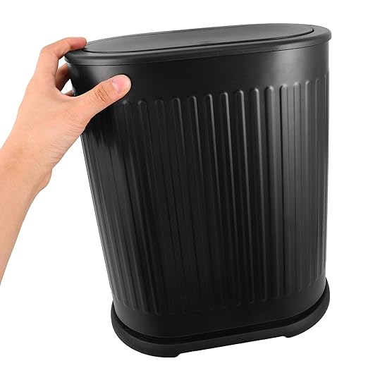 BESPORTBLE Bathroom Trash Can with Odor-Sealing Press Top Lid Narrow Slot Plastic Garbage Bin for Toilet Bedroom Living Space-Saving Stylish Wastebasket for Compact Areas