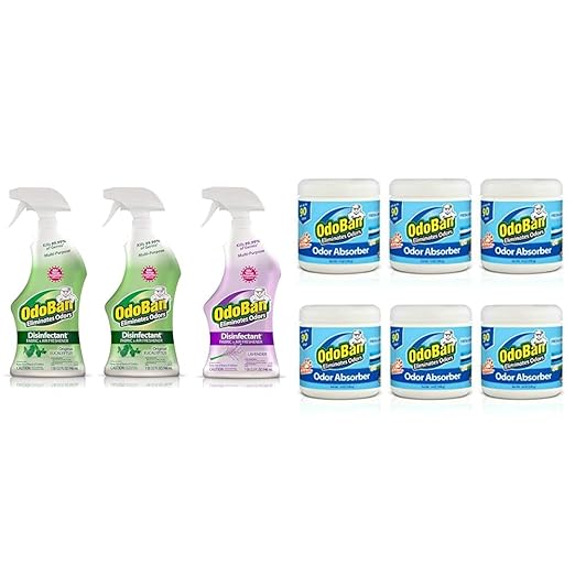 OdoBan Ready-to-Use Disinfectant and Odor Eliminator Set of 3 Spray Bottles 32 Ounce &amp Solid Odor Absorber Eliminator for Home and Small Spaces Fresh Linen Scent 14 Ounces Each 6-Pack