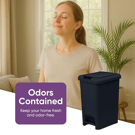 Superio 10L Slim Step &amp Push Trash Can - 2.5 Gallon Dual Opening Compact Design (10.63x7.68x13.53) - Black