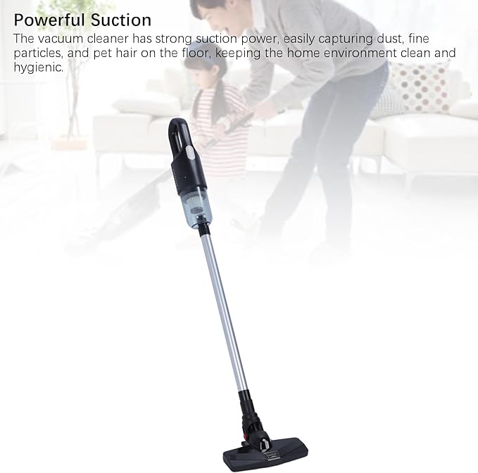 Powerful Lightweight Cordless Stick Vacuum Cleaner Efficient Suction 6000mAh Battery Portable Floor Cleaner (Black)
