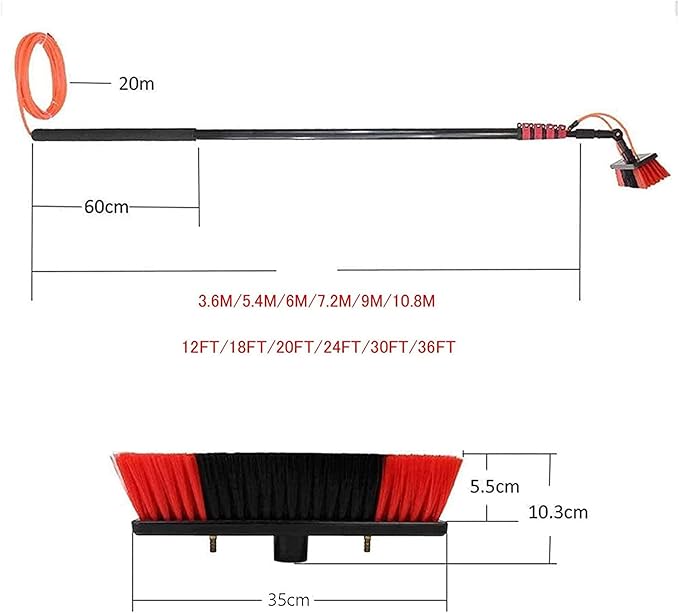 Water Fed Pole Kit Water Fed Telescopic Brush Outdoor Window Cleaner Extendable Cleaner Conservatory Roof Cleaning Photovoltaic and Solar Panels30FT/9M