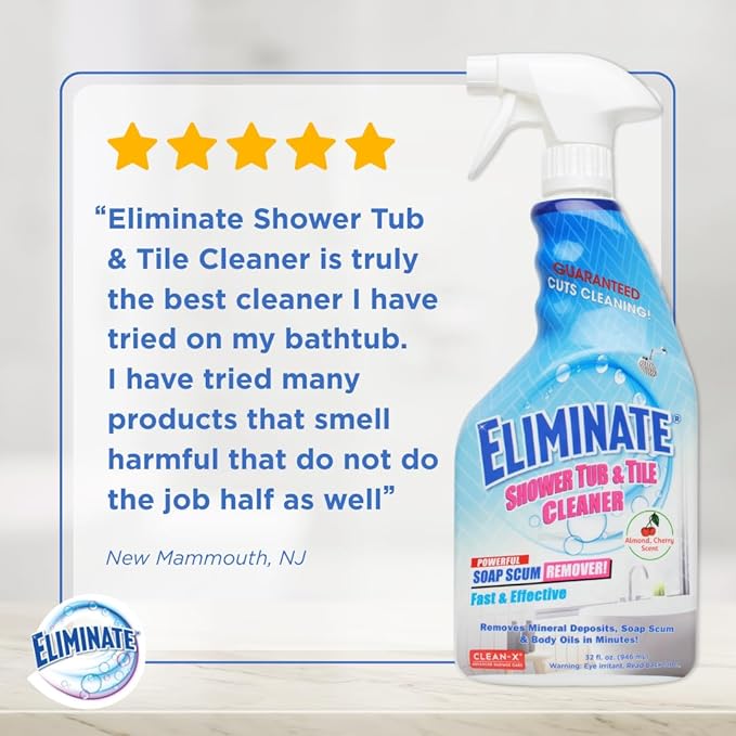 Clean-X Eliminate Shower Tub &amp Tile Cleaner- 32 fl oz. - Shower Cleaner. Powerful Cleaner removes soap scum and hard water minerals by UNELKO Invisible Shield (2 Pack)