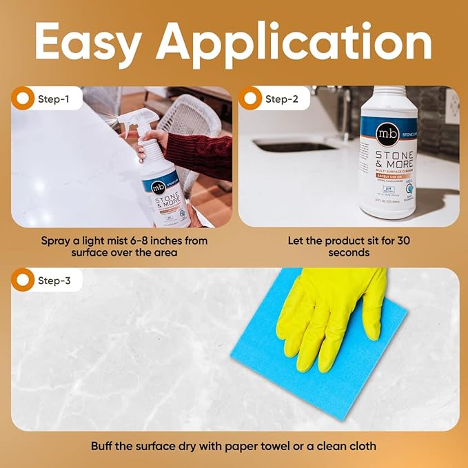 MB-5 Stone &amp More 2 Pack All Purpose Cleaning Spray Kitchen Counter Cleaner Spray for Marble and Granite– No Streak Formula for Stone Glass Granite Ceramic Corian Porcelain (2x 32 oz)