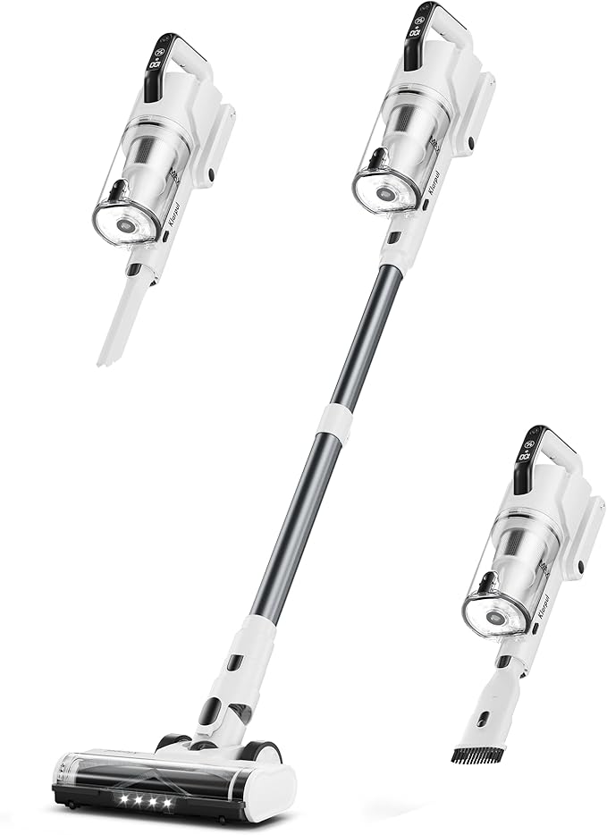 Cordless Vacuum Cleaner 600W 50KPA 70Mins Runtime Fast Charging Vacuum Cleaner Self-Standing LED Light Touch Screen Stick Vacuum for Home Light Weightfor Pet Hair/Carpet/Floor White