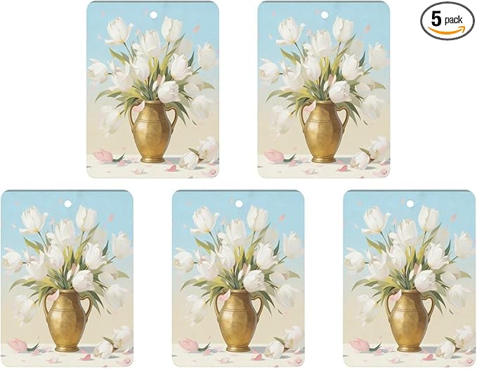 5PCS Car Air Freshener Hanging Personalized Double Sided White Tulip Car Fresheners Long Lasting New Cars Scents Cute Automotive Freshies for Closets Drawers (tea)