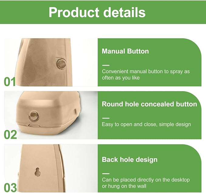 4PCS Automatic Air Freshener Spray Dispenser Wall Mounted or Free Standing Battery Operated Sprayer for Bathroom Multiple Time Scent Mist Release Settings for Room Restroom Sprayer (Khaki L)