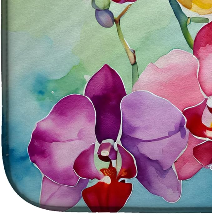 Caroline's Treasures DAC1599DDM Orchids in Watercolor Dish Drying Mat Absorbent Dish Drying Mat Pad for Kitchen Counter Dish Drainer Mat for Countertop 14 x 21 Multicolor