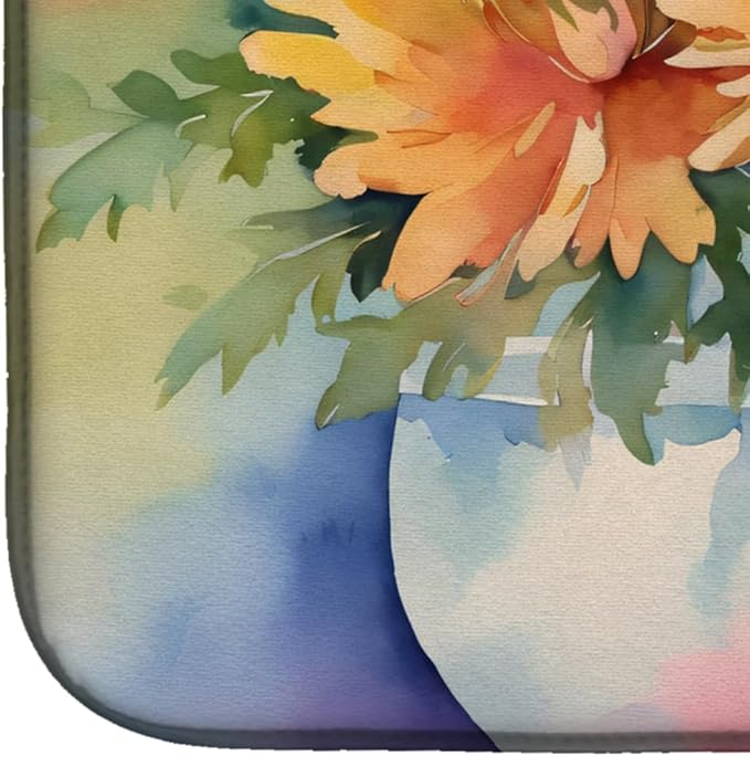 Caroline's Treasures DAC1553DDM Chrysanthemums in Watercolor Dish Drying Mat Absorbent Dish Drying Mat Pad for Kitchen Counter Dish Drainer Mat for Countertop 14 x 21 Multicolor