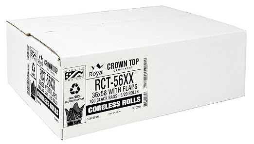 Aluf Plastics RCT-56XX Star Sealed Coreless Rolls with E-Z Tie Flap Closure 56 gal Polyethylene 43 x 46 Black (Pack of 100)