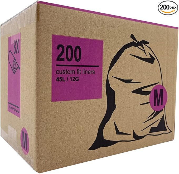 Code M 12 Gallon/45 Liter Custom Fit Drawstring Trash Bag Liners (200 Count) Heavy Duty Bulk Simplehuman Compatible (Code M - 12 Gallon)