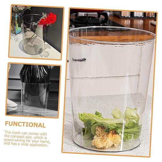 VANZACK Transparent Large Trash Can Household Wastebasket with Solid Base Edges Modern Nordic Style for Office Home Bathroom Desktop Use