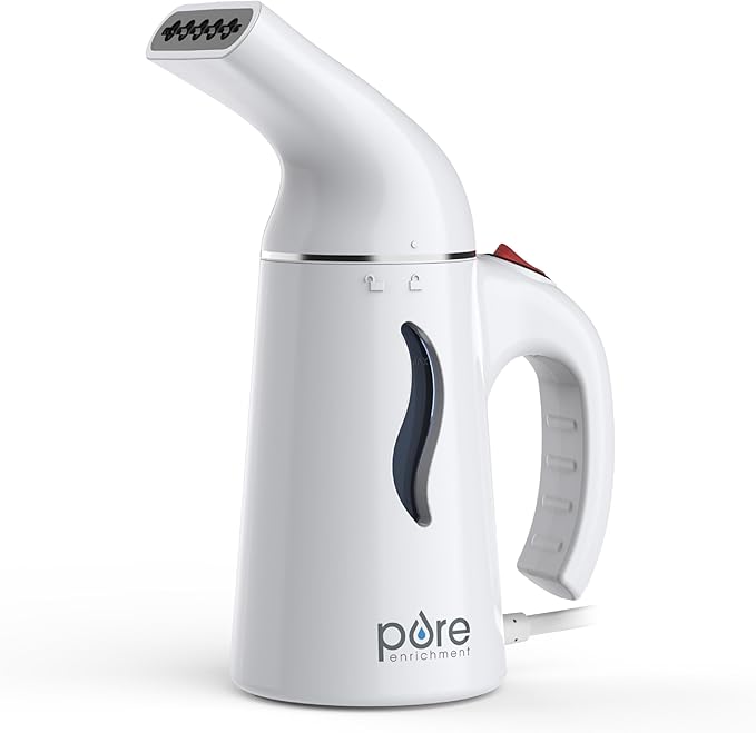 Pure Enrichment PureSteam Portable Fabric Steamer - Handheld Travel Garment Steamer Removes Wrinkles &amp is Safe on All Fabrics - Fast-Heating Lightweight Auto Safety Shut-Off &amp Long Cord (Wh