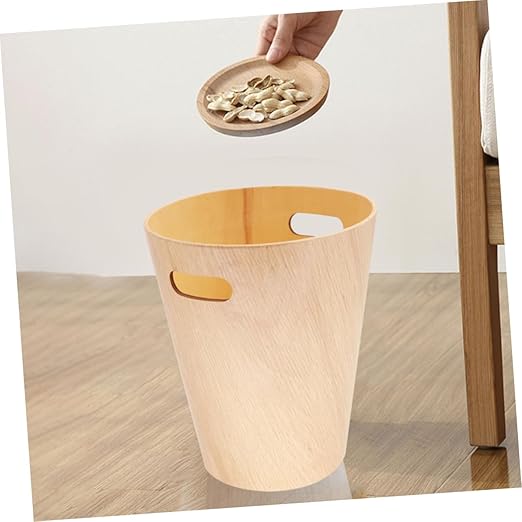 Elegant Wooden Storage Bucket Trash Can Lid Desk Garbage Bin Table Wastebasket for Home Office