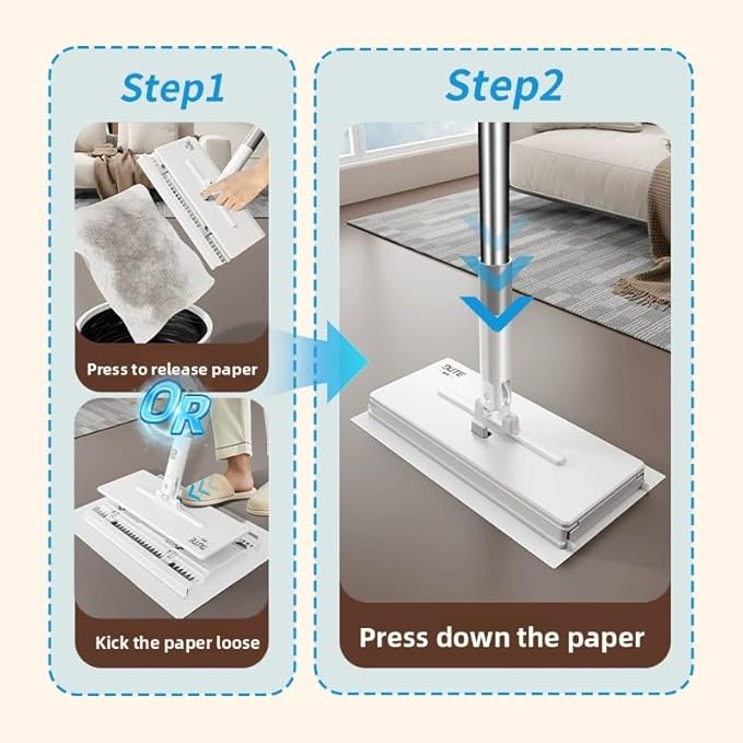 Snap Grip Mini Mop Set with Foot Tap Lock System | 40 Disposable Cleaning Papers | Hands Free Lazy Mop Stick for Kitchen House Wall Toilet | Wet and Dry for Multi Surface Cleaning